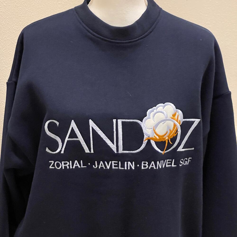Benchmark Sandoz Navy Blue Embroidered Sweatshirt Large Franklin Mills